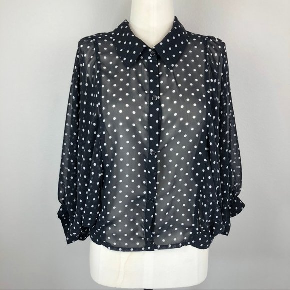 Heather Semi-Sheer Polka Dot Button Down Blouse